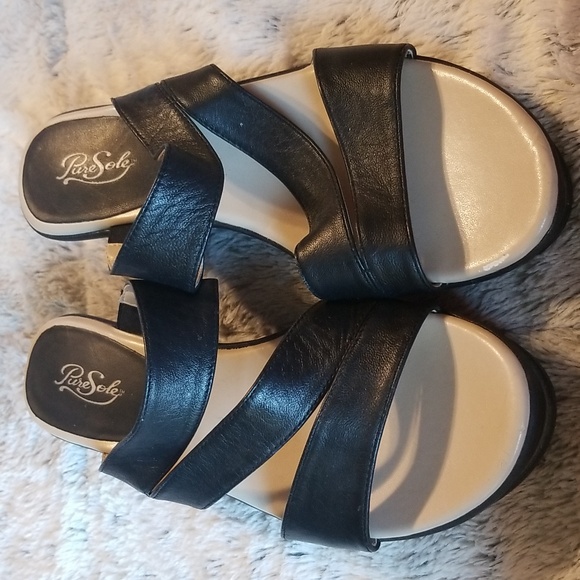 PURE SOLE Sz 8.5M, black w/2" wedge heel. Soft leather uppers EUC - Picture 6 of 6